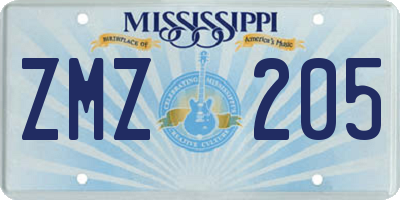 MS license plate ZMZ205