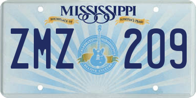 MS license plate ZMZ209