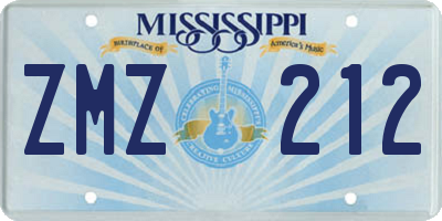 MS license plate ZMZ212