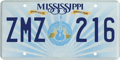 MS license plate ZMZ216