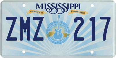 MS license plate ZMZ217