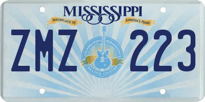 MS license plate ZMZ223