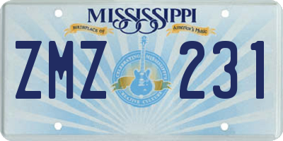 MS license plate ZMZ231