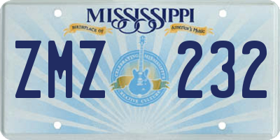 MS license plate ZMZ232