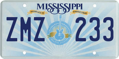 MS license plate ZMZ233