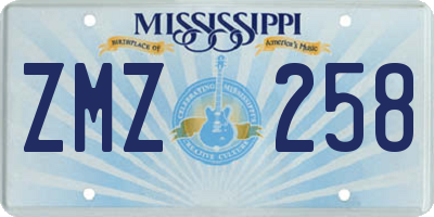 MS license plate ZMZ258