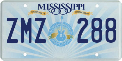 MS license plate ZMZ288
