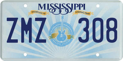 MS license plate ZMZ308