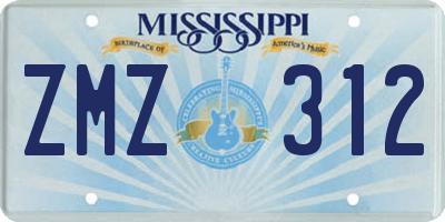 MS license plate ZMZ312