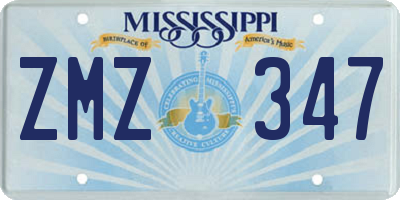 MS license plate ZMZ347
