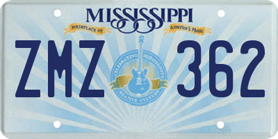 MS license plate ZMZ362