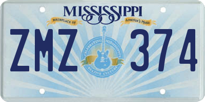 MS license plate ZMZ374