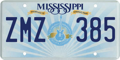 MS license plate ZMZ385