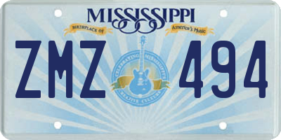 MS license plate ZMZ494