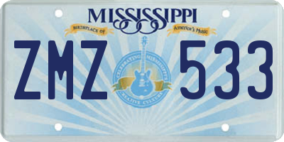 MS license plate ZMZ533