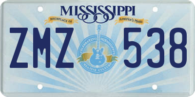 MS license plate ZMZ538
