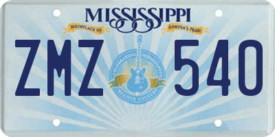 MS license plate ZMZ540