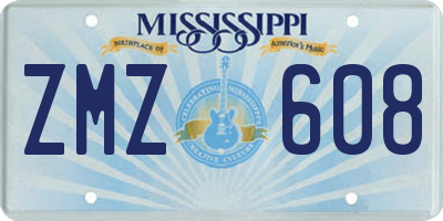 MS license plate ZMZ608