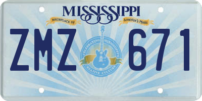 MS license plate ZMZ671