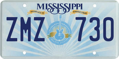 MS license plate ZMZ730
