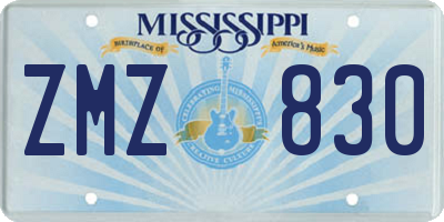 MS license plate ZMZ830