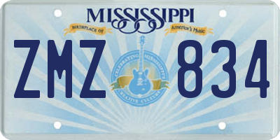 MS license plate ZMZ834