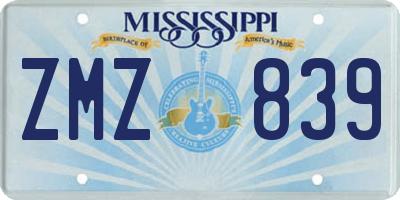 MS license plate ZMZ839