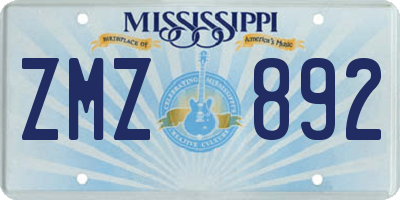 MS license plate ZMZ892