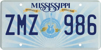 MS license plate ZMZ986