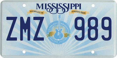 MS license plate ZMZ989