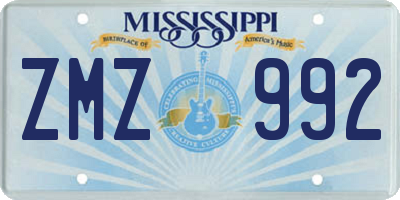MS license plate ZMZ992