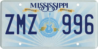 MS license plate ZMZ996