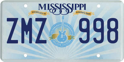 MS license plate ZMZ998