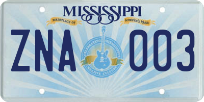 MS license plate ZNA003