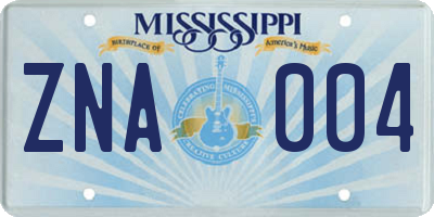 MS license plate ZNA004