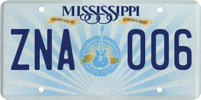 MS license plate ZNA006