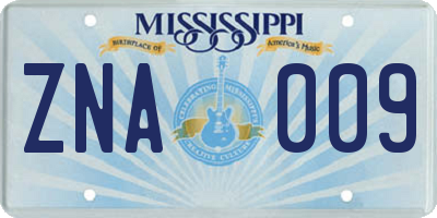MS license plate ZNA009