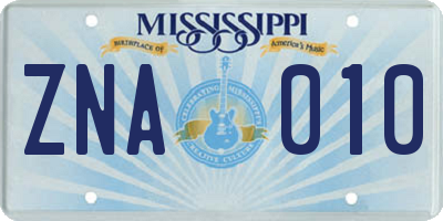 MS license plate ZNA010