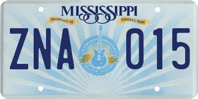 MS license plate ZNA015