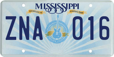 MS license plate ZNA016