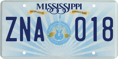 MS license plate ZNA018