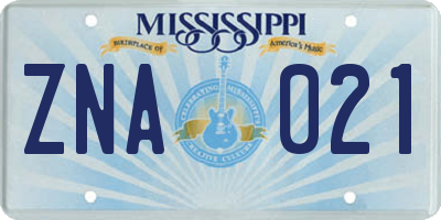 MS license plate ZNA021