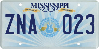 MS license plate ZNA023