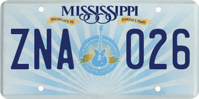 MS license plate ZNA026