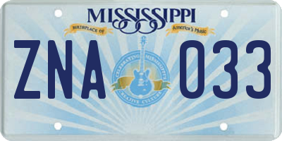 MS license plate ZNA033