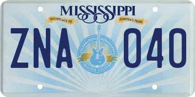 MS license plate ZNA040