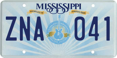MS license plate ZNA041