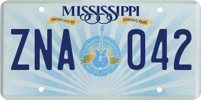 MS license plate ZNA042