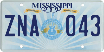 MS license plate ZNA043