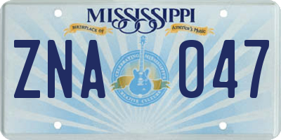 MS license plate ZNA047